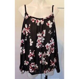 TORRID Womens TOP Cold Shoulder BLACK Pink White FLORAL Size 1 (1X 14/16)